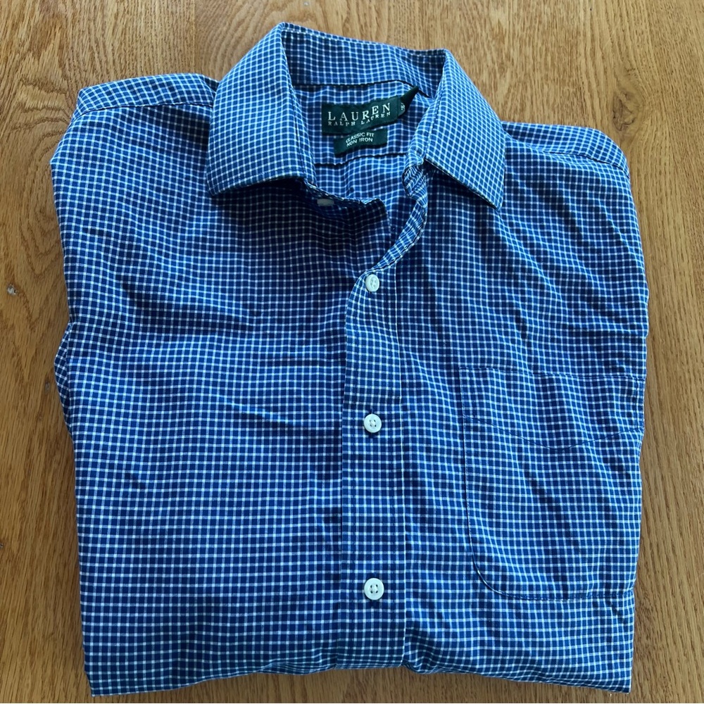 Ralph Lauren Classic Fit Navy and White Checkered Shirt Long sleeved Button